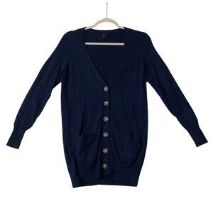 Ann Taylor Navy Extra Fine Merino Wool Cardigan Sweater Button Up Women Medium